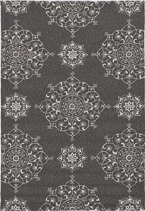 5' X 8' Charcoal Round Floral Indoor Outdoor Area Rug