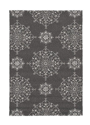 5' X 8' Charcoal Round Floral Indoor Outdoor Area Rug