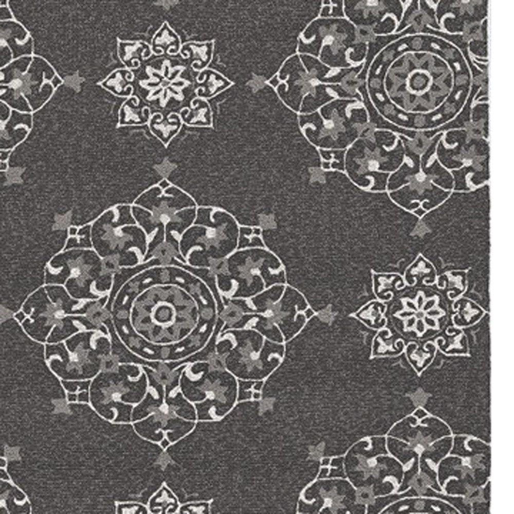 5' X 8' Charcoal Round Floral Indoor Outdoor Area Rug