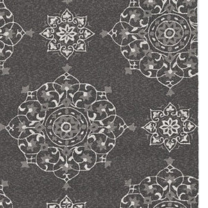 5' X 8' Charcoal Round Floral Indoor Outdoor Area Rug