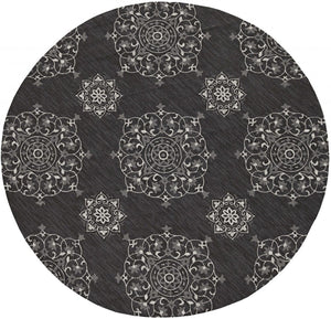 5' X 8' Charcoal Round Floral Indoor Outdoor Area Rug