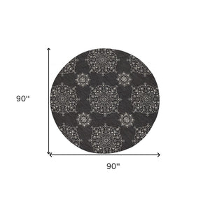 5' X 8' Charcoal Round Floral Indoor Outdoor Area Rug