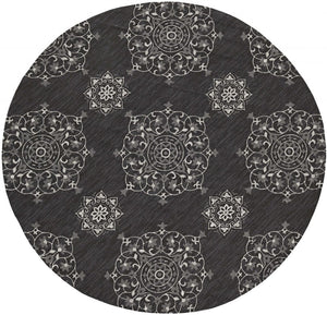 5' X 8' Charcoal Round Floral Indoor Outdoor Area Rug