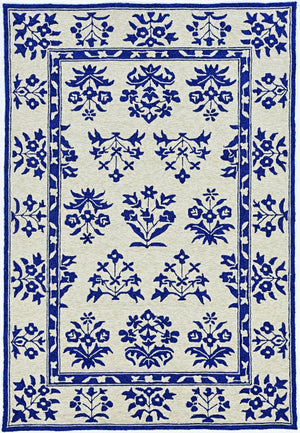 2' X 3' Blue Floral Handmade Indoor Outdoor Area Rug