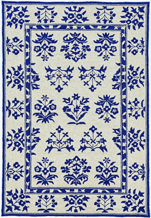 2' X 3' Blue Floral Handmade Indoor Outdoor Area Rug