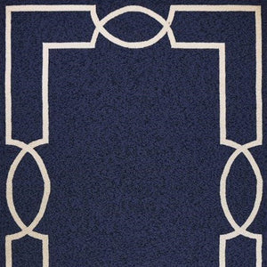 7' Blue And Ivory Round Geometric Handmade Indoor Outdoor Area Rug
