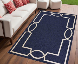 7' Blue And Ivory Round Geometric Handmade Indoor Outdoor Area Rug