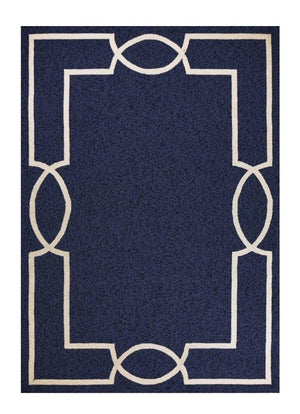 7' Blue And Ivory Round Geometric Handmade Indoor Outdoor Area Rug