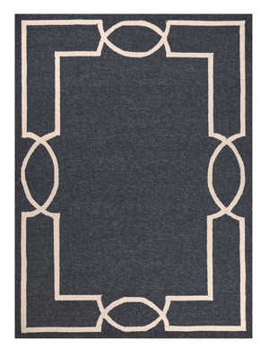 7' Onyx And Ivory Round Geometric Handmade Indoor Outdoor Area Rug