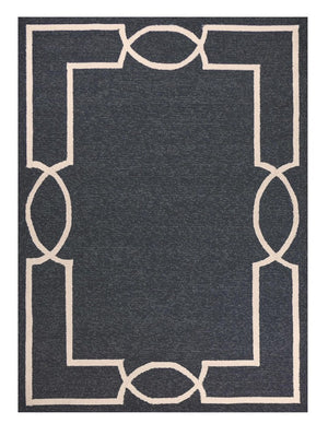7' Onyx And Ivory Round Geometric Handmade Indoor Outdoor Area Rug
