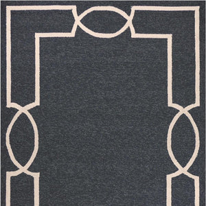 7' Onyx And Ivory Round Geometric Handmade Indoor Outdoor Area Rug