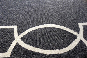 7' Onyx And Ivory Round Geometric Handmade Indoor Outdoor Area Rug