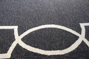 7' Onyx And Ivory Round Geometric Handmade Indoor Outdoor Area Rug