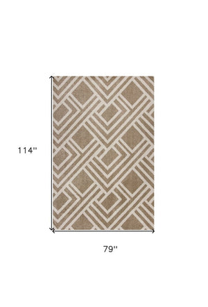 5' X 8' Beige Geometric Indoor Outdoor Area Rug