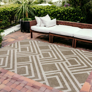 5' X 8' Beige Geometric Indoor Outdoor Area Rug
