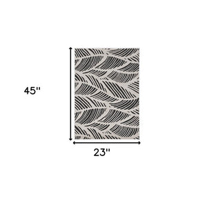 3' X 5' Black And White Floral Indoor Outdoor Area Rug