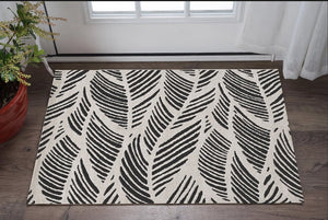 2' X 4' Black And White Abstract Indoor Outdoor Area Rug