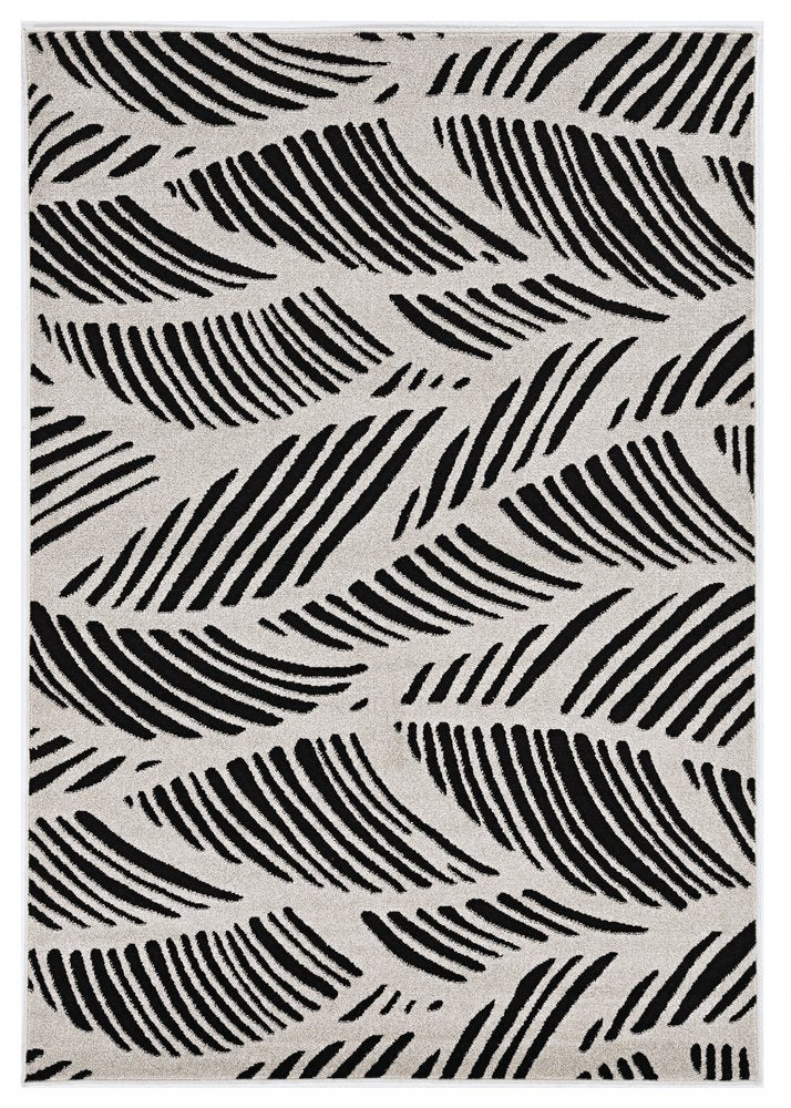 3' X 5' Black And White Floral Indoor Outdoor Area Rug