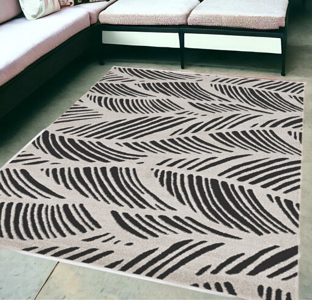 2' X 4' Black And White Abstract Indoor Outdoor Area Rug