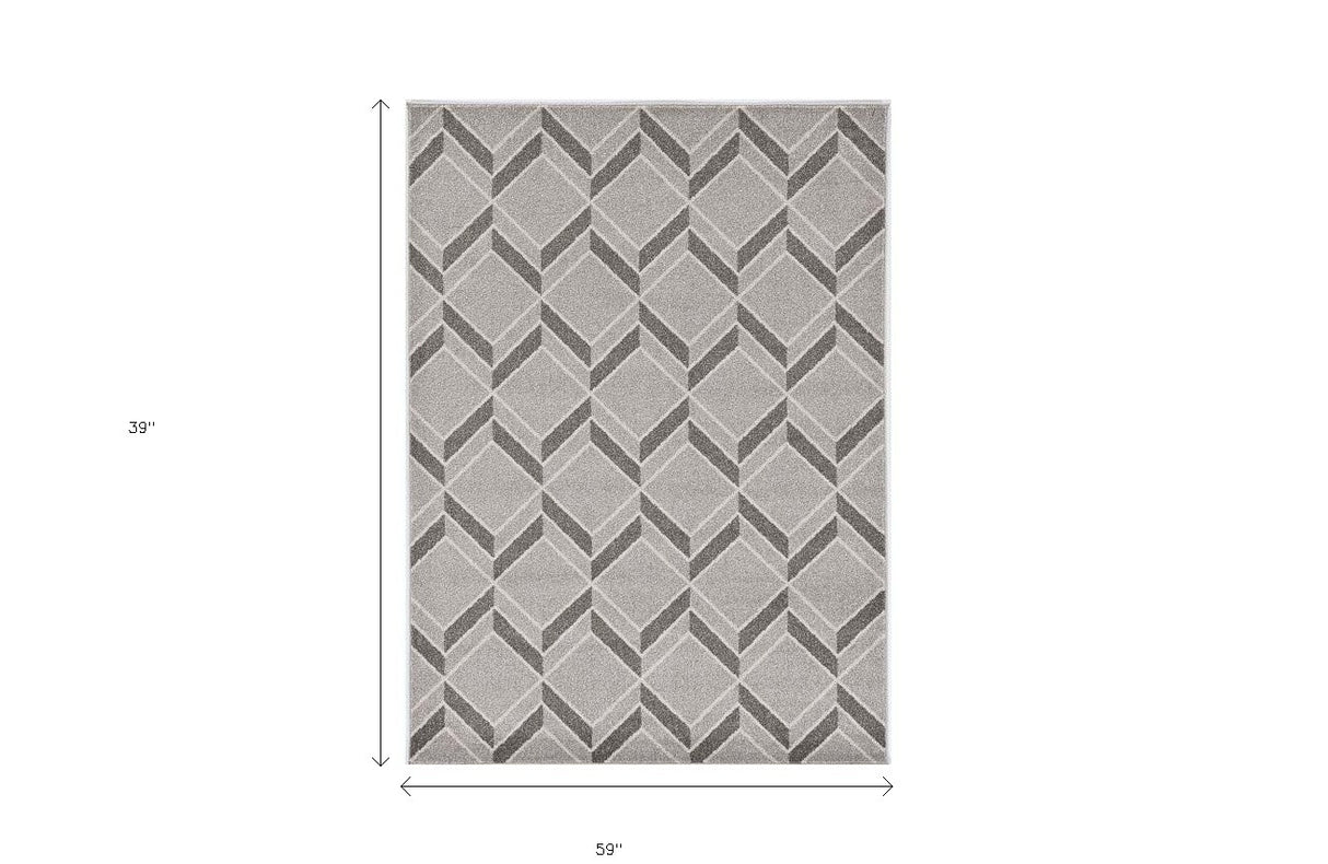 2' X 4' Green And Ivory Geometric Indoor Outdoor Area Rug