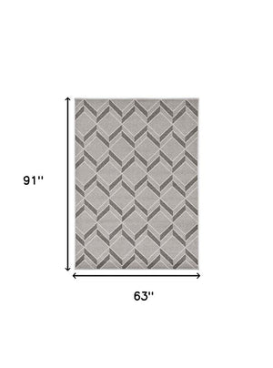 2' X 4' Green And Ivory Geometric Indoor Outdoor Area Rug