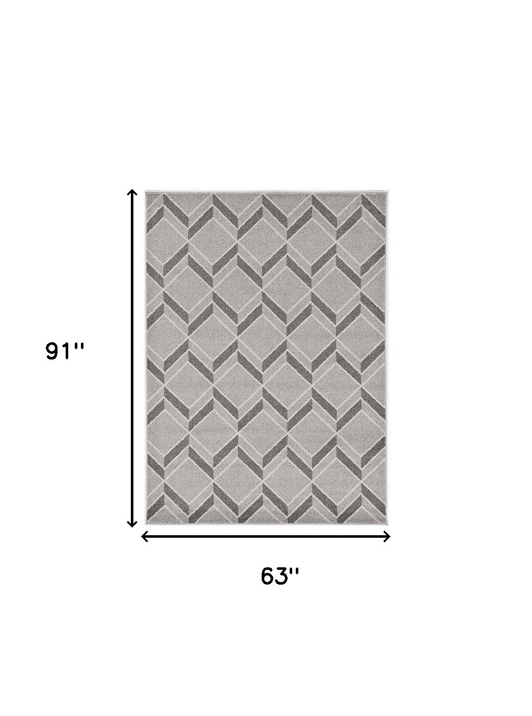 2' X 4' Green And Ivory Geometric Indoor Outdoor Area Rug