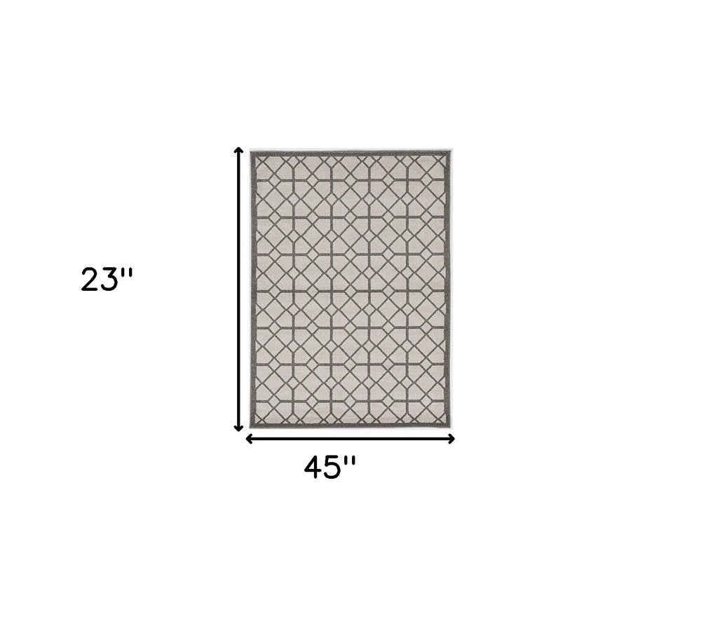 2' X 4' Ivory Geometric Indoor Outdoor Area Rug