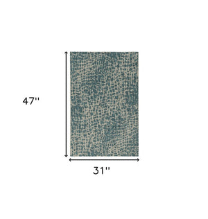 3' X 4' Teal Blue Abstract Indoor Outdoor Area Rug