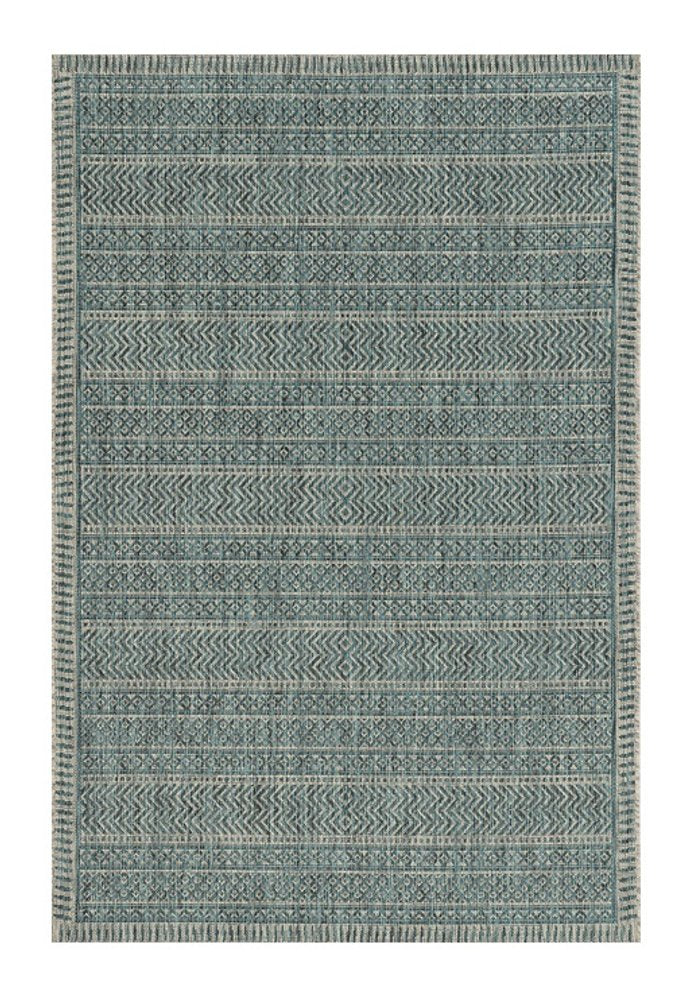 3' X 5' Teal Blue Geometric Indoor Outdoor Area Rug