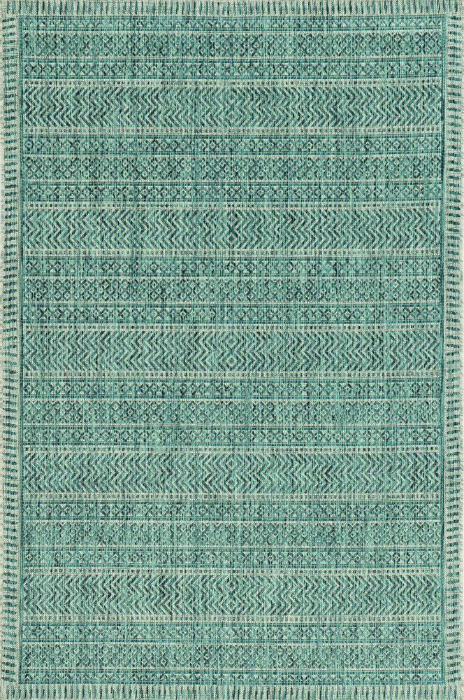 5' X 8' Teal Blue Southwestern Indoor Outdoor Area Rug