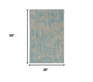3' X 5' Teal Blue Abstract Indoor Outdoor Area Rug