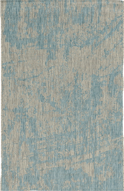 3' X 5' Teal Blue Abstract Indoor Outdoor Area Rug