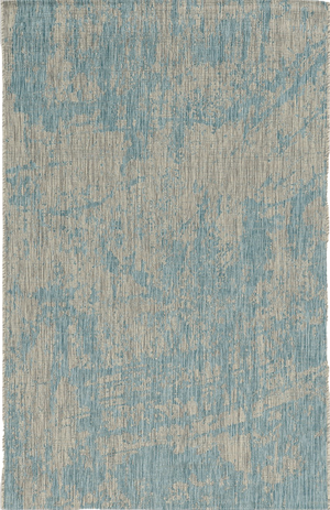 3' X 5' Teal Blue Abstract Indoor Outdoor Area Rug