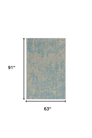 3' X 5' Teal Blue Abstract Indoor Outdoor Area Rug