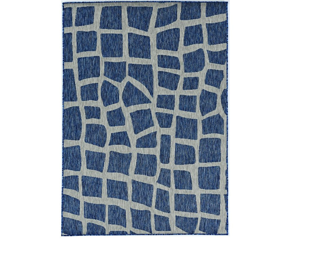 3' X 4' Blue And Gray Abstract Indoor Outdoor Area Rug
