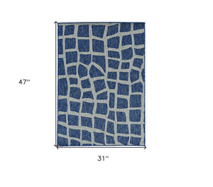 3' X 5' Blue And Gray Abstract Indoor Outdoor Area Rug