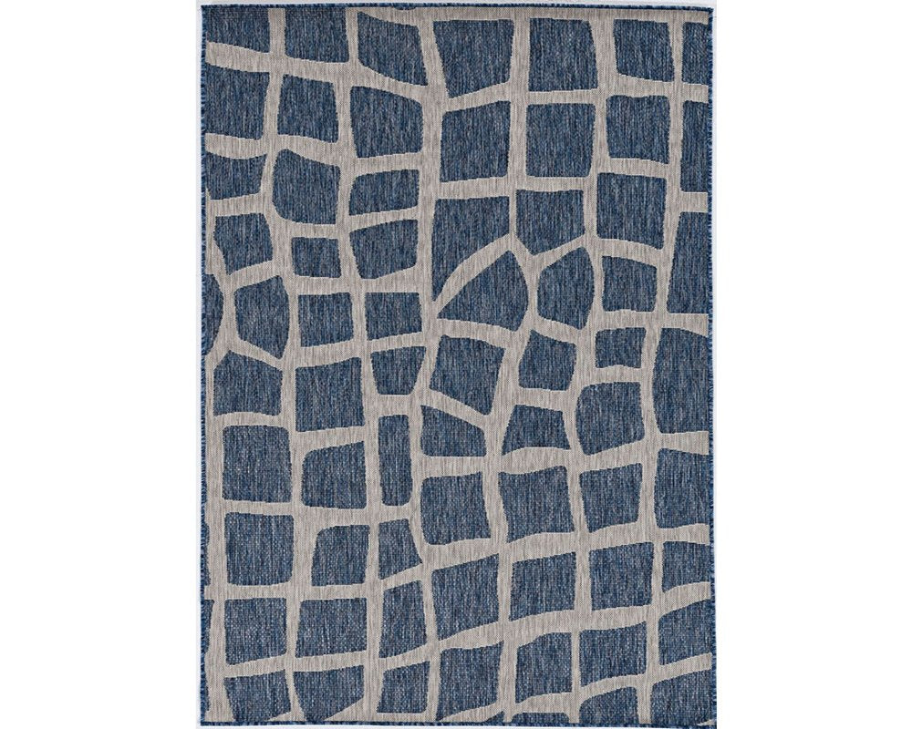 3' X 5' Blue And Gray Abstract Indoor Outdoor Area Rug