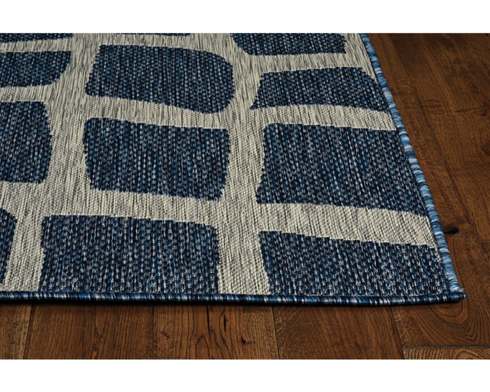 3' X 5' Blue And Gray Abstract Indoor Outdoor Area Rug