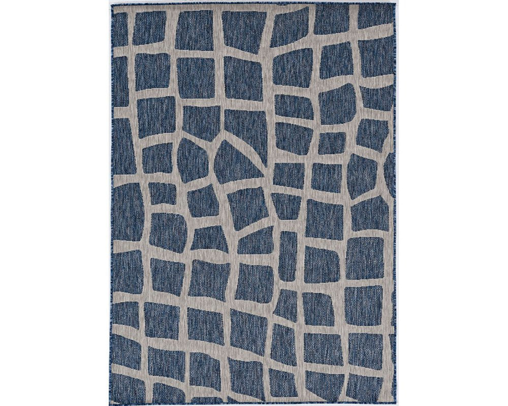 3' X 5' Blue And Gray Abstract Indoor Outdoor Area Rug
