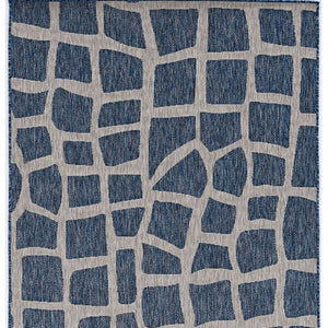 3' X 5' Blue And Gray Abstract Indoor Outdoor Area Rug