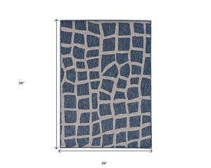 3' X 4' Blue And Gray Abstract Indoor Outdoor Area Rug