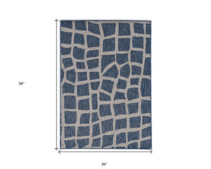 3' X 5' Blue And Gray Abstract Indoor Outdoor Area Rug
