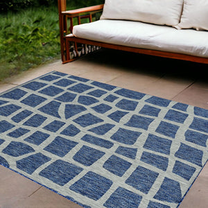 3' X 5' Blue And Gray Abstract Indoor Outdoor Area Rug