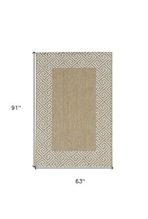 5' X 8' Ivory Geometric Indoor Outdoor Area Rug