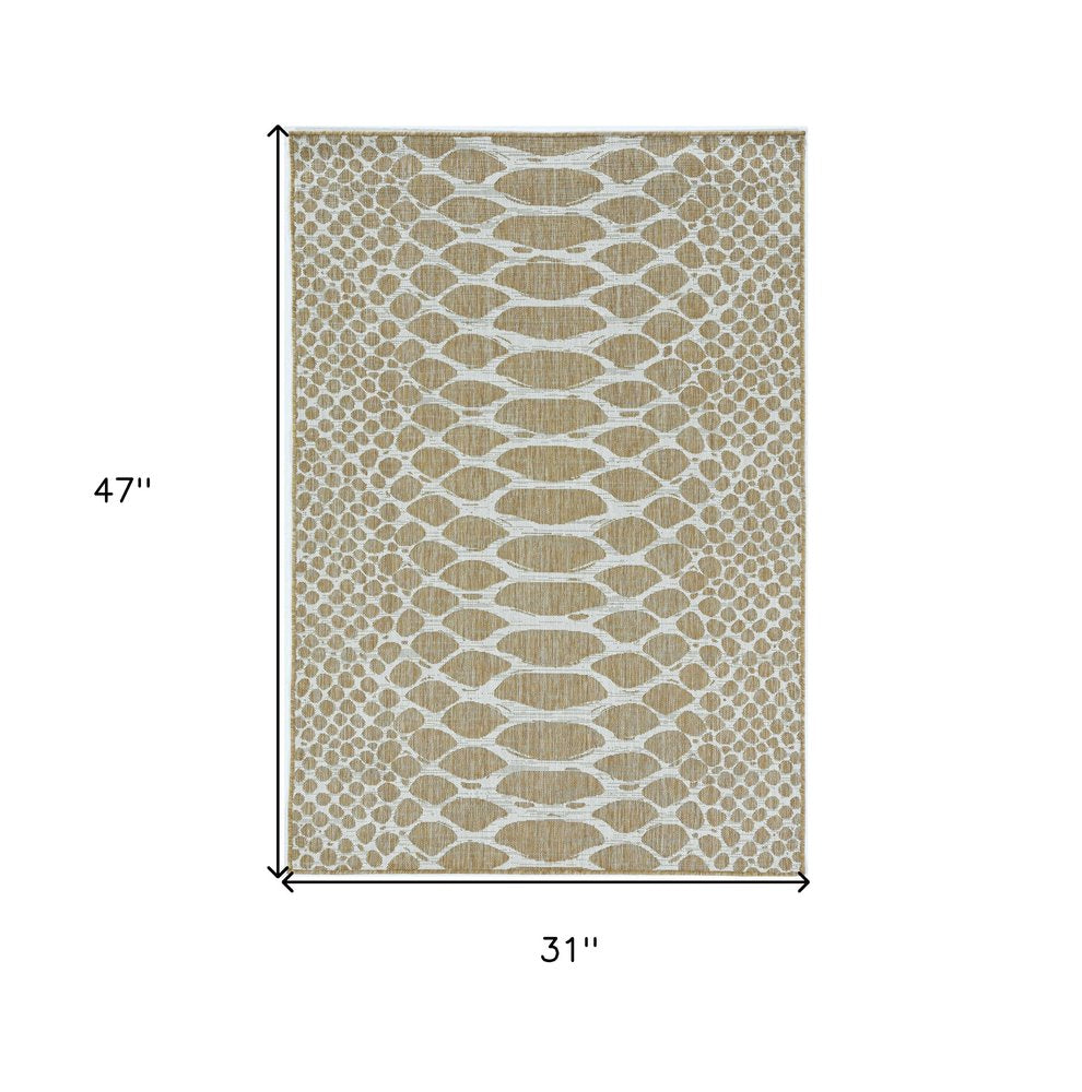 3' X 4' Ivory Abstract Indoor Outdoor Area Rug