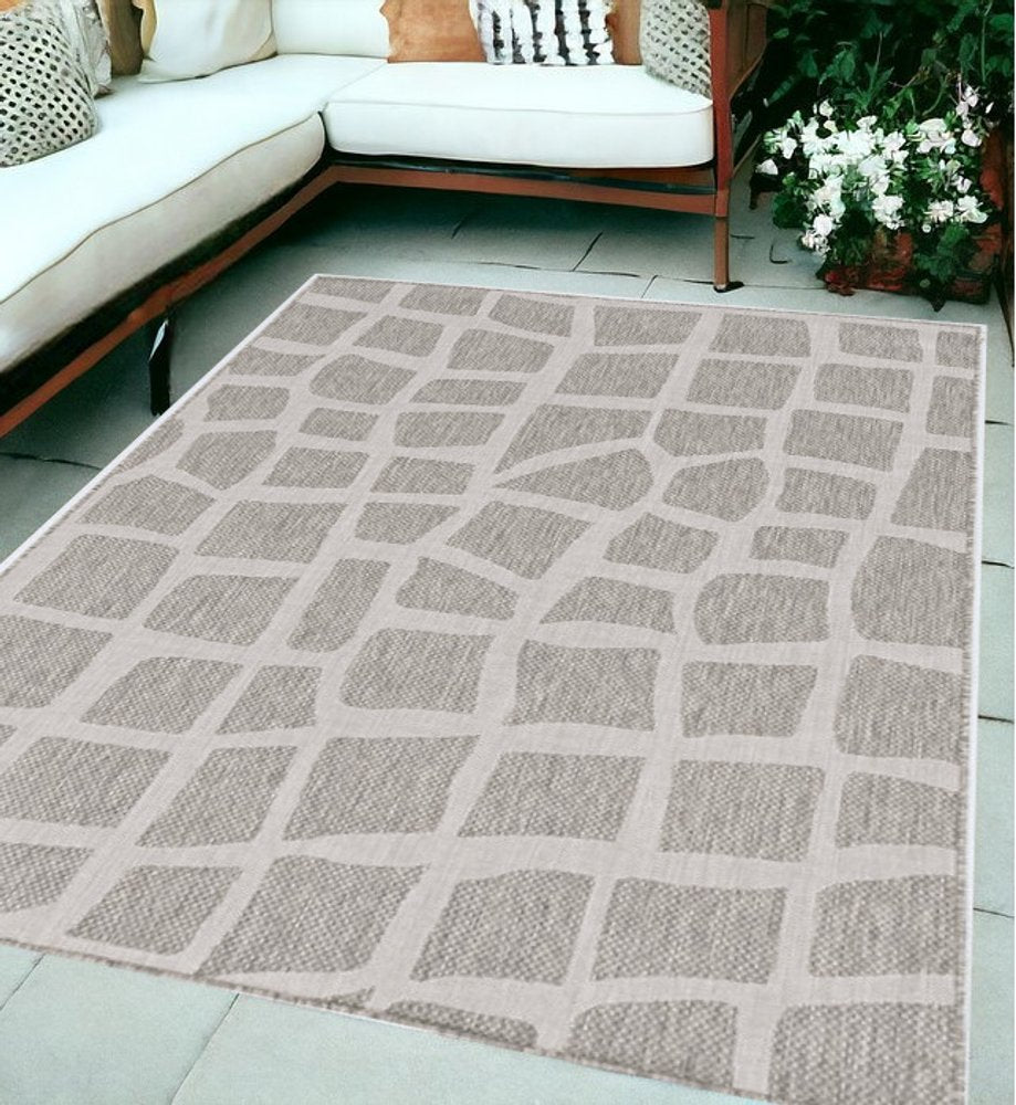8' Gray Abstract Indoor Outdoor Area Rug