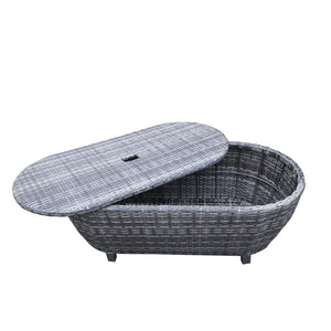 Modern Outdoor Wicker Oval Coffee Table With Storage - Black Tourmaline by Couch.com
