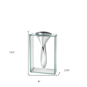 14" Clear Cylinder Aluminum And Crystal Glass Table Vase