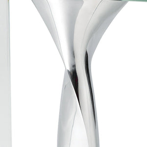 14" Clear Cylinder Aluminum And Crystal Glass Table Vase