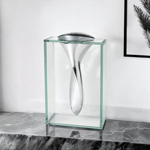 14" Clear Cylinder Aluminum And Crystal Glass Table Vase